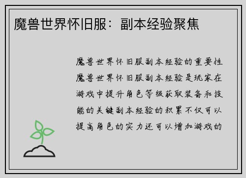 魔兽世界怀旧服：副本经验聚焦